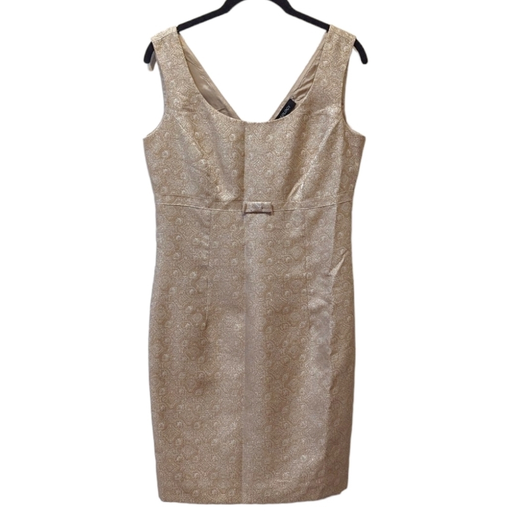 IDEOLOGY Gold Metallic Brocade Empire Waist Sleeveless Sheath Dress (6)